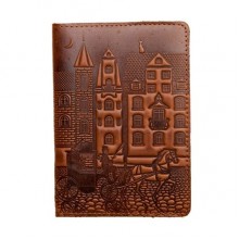 Кожаная обложка для паспорта Turtle, Старинный город, коричневый