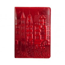 Кожаная обложка для паспорта Turtle, Старинный город, красный